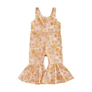 zyhwshine girls flare outfits one piece flower print strap jumpsuit overalls bell-bottoms leggings pants toddler hippie outfits (flower a, 18-24 months)