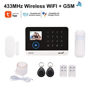 Splenssy WiFi GSM Home Alarm Security System, 2.4in LCD Wireless DIY Smart Home Burglar Security Alarm System 10 Piece Kit, Compatible with Alexa Google Home Voice Control