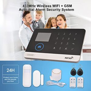 Splenssy WiFi GSM Home Alarm Security System, 2.4in LCD Wireless DIY Smart Home Burglar Security Alarm System 10 Piece Kit, Compatible with Alexa Google Home Voice Control