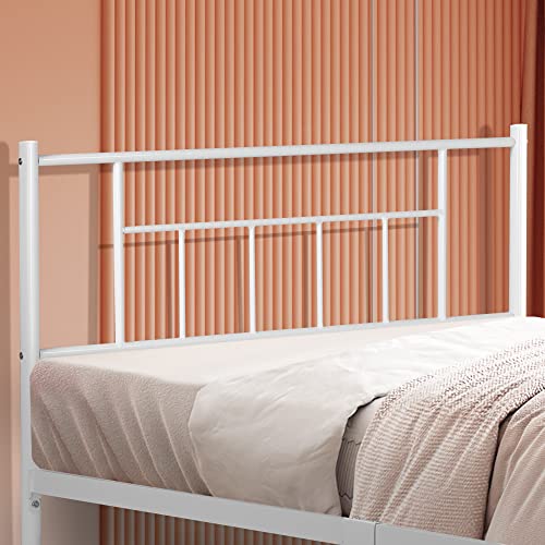 4 EVER WINNER Twin Metal Bed Frames, 14 Inch Twin Bed Frames with Headboard and Footboard, Platform Bed Frame with Storage, No Box Spring Needed, Mattress Foundation, Easy Assembly. White