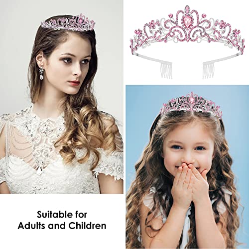 Makone Birthday Tiara for Women, Birthday Queen Crowns with Birthday Girl Sash, Crown for Girls Pink, Rhinestone Tiaras with Combs, Crystal Headband Hair Accessories Glitter Sash for Party