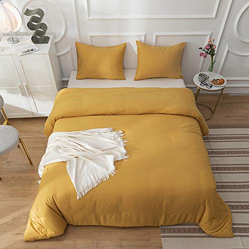 CLOTHKNOW Mustard Yellow Comforter Set California King Turmeric Bedding Comforter Sets Dark Yellow Bed Comforter Yellow Comforter King Comforter Soft 3Pcs Mustard Comforter Sets Cal King