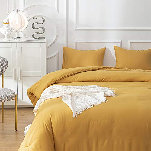 CLOTHKNOW Mustard Yellow Comforter Set California King Turmeric Bedding Comforter Sets Dark Yellow Bed Comforter Yellow Comforter King Comforter Soft 3Pcs Mustard Comforter Sets Cal King