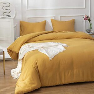 CLOTHKNOW Mustard Yellow Comforter Set California King Turmeric Bedding Comforter Sets Dark Yellow Bed Comforter Yellow Comforter King Comforter Soft 3Pcs Mustard Comforter Sets Cal King