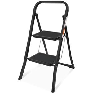 2 step ladder, spieek folding step stool with wide anti-slip pedal, 330lbs capacity portable lightweight ladders for home kitchen outdoor, black