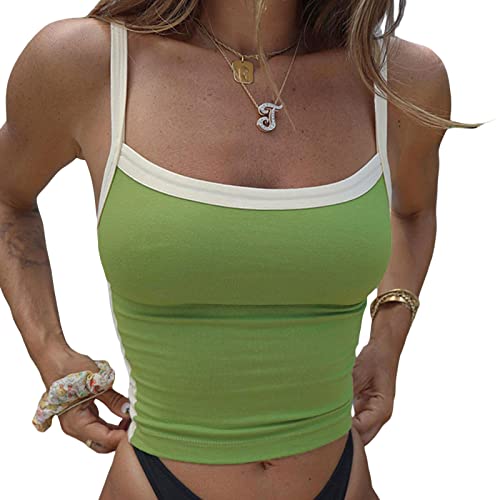 KMBANGI Halter Neck Crop Cami Top Knitted Printed Tank Tops Tee Y2k Sleeveless Strappy Summer Shirts Streetwear (Vest Mini Green,S)