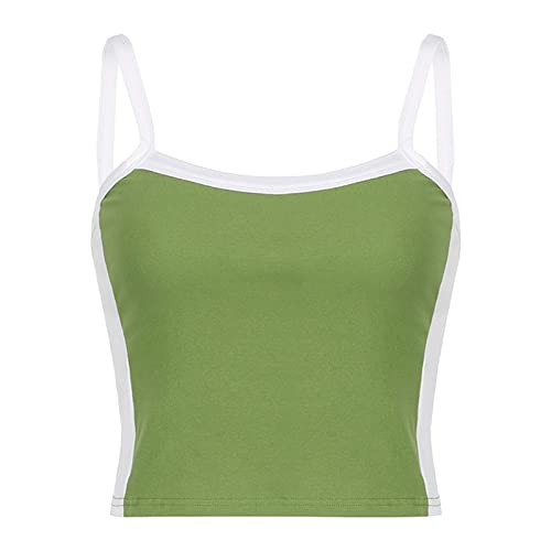 KMBANGI Halter Neck Crop Cami Top Knitted Printed Tank Tops Tee Y2k Sleeveless Strappy Summer Shirts Streetwear (Vest Mini Green,S)