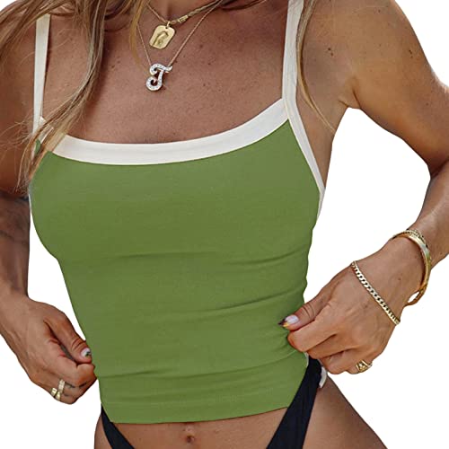 KMBANGI Halter Neck Crop Cami Top Knitted Printed Tank Tops Tee Y2k Sleeveless Strappy Summer Shirts Streetwear (Vest Mini Green,S)