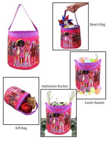 Barbie Collapsible Nylon Basket Bucket Tote Bag (One Size, Pink)