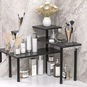 jayrex countertop corner shelf, 3 tier moveable organizer for bathroom counter, make up, dresser table, desktop (black)