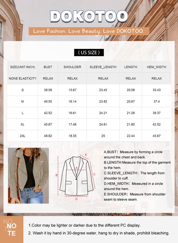 Dokotoo Motorcycle Jackets for Women Winter Fall Zip Up Collar Long Sleeve Zipper Corduroy Casual Fashion Blet Cropped Outerwear Gray Medium