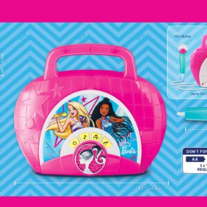 eKids Barbie Sing Along Boom Box Speaker with Microphone for Fans of Barbie Toys, Kids Karaoke Machine with Built in Music and Flashing Lights