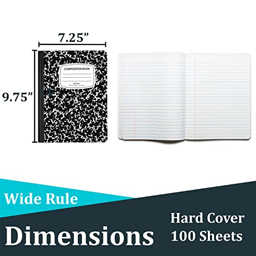 VEEBOOST Composition Notebooks, Wide Ruled Composition Notebook, Hard Cover Marble Composition Notebook, 100 sheets (200 Pages) (48, Wide Ruled)