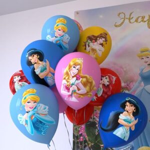 Nelton Party Supplies For Princess Includes Cake Topper, 24 Cupcake Toppers, 20 Latex Balloons, Happy Birthday Backdrop, 1 Table Cloth , 1 Banner