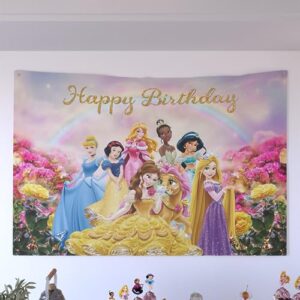 Nelton Party Supplies For Princess Includes Cake Topper, 24 Cupcake Toppers, 20 Latex Balloons, Happy Birthday Backdrop, 1 Table Cloth , 1 Banner