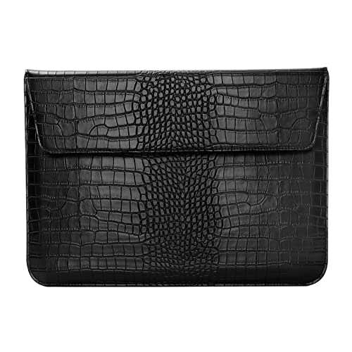 MOSISO Laptop Sleeve Compatible with MacBook Air/Pro,13-13.3 inch Notebook,Compatible with MacBook Pro 14 2023 2022 2021 M2 A2779 A2442 M1, Crocodile Grain PU Leather Flap Style Case Bag, Black