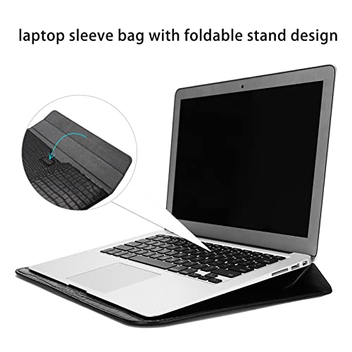 MOSISO Laptop Sleeve Compatible with MacBook Air/Pro,13-13.3 inch Notebook,Compatible with MacBook Pro 14 2023 2022 2021 M2 A2779 A2442 M1, Crocodile Grain PU Leather Flap Style Case Bag, Black