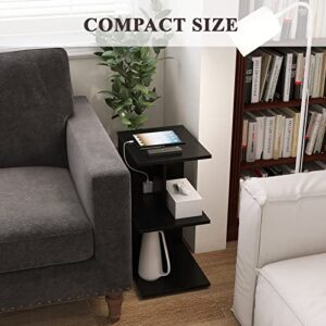 ZGREN End Table with Charging Station, Narrow Side Tables for Small Spaces with USB Ports and Outlets Rolling Bedside Nightstand Sofa Couch Side Slim Shelf Night Stand for Living Room, Bedroom, Black