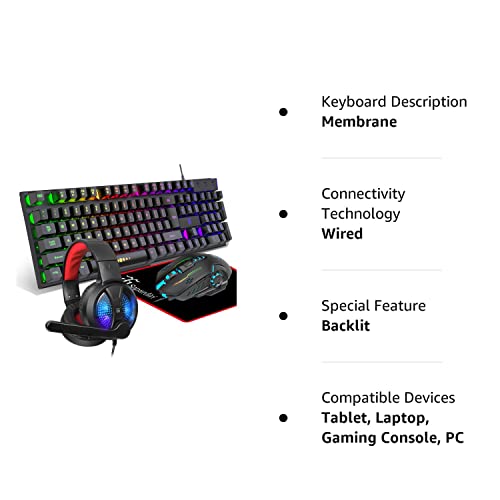 Gaming Keyboard and Mouse,Headphones,Mouse pad，All in One Combo for PC Gamers and Xbox and PS4 Users