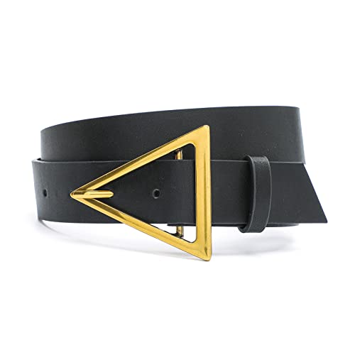 HOTWILL Belts for Women Jeans Dress Fashion Wide Waist Belt with Bronze Triangle Buckle Black Medium