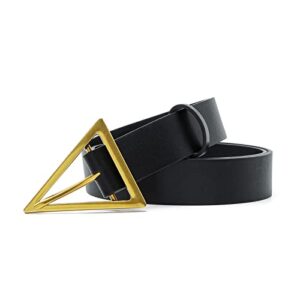 HOTWILL Belts for Women Jeans Dress Fashion Wide Waist Belt with Bronze Triangle Buckle Black Medium