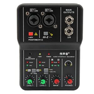 gowenic 2 channel audio mixer, dj audio mixer, usb 48v phantom power compact sound mixing console usb soundcard for pc recording home karaoke internet