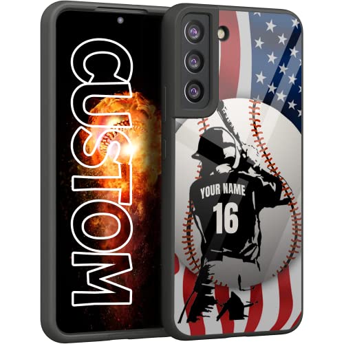 Personalized Baseball Player Name Number America Flag Design Rubber Cover Phone Case for Samsung Galaxy S23 S22 S21 S20 ULTRA PLUS/ S21 FE /S20 FE/ S10 PLUS/ S9 PLUS/ S8 PLUS /S7 EDGE