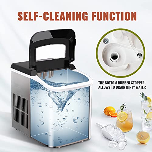 Ice Makers Countertop Portable Ice Machine Stainless Steel, 26.5lbs in 24 Hours, 9 Ice Cubes Ready in 8 Mins, Ice Scoop and Basket, L&S Bullet Sizes for Home Party Office Bar Camping