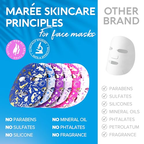 MAREE Facial Masks for Skin Care & Beauty - Sheet Masks for Face with Natural Pearl Extract, Marine Collagen & Hyaluronic Acid - Anti Aging Collagen Facial Masks for Wrinkles & Dry Skin, 6 Pack