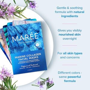 MAREE Facial Masks for Skin Care & Beauty - Sheet Masks for Face with Natural Pearl Extract, Marine Collagen & Hyaluronic Acid - Anti Aging Collagen Facial Masks for Wrinkles & Dry Skin, 6 Pack