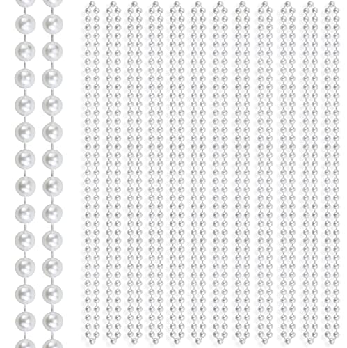 12 Pieces Faux Pearl Necklaces, 35inch White Fake Pearl Bead Garland, Plastic Beaded Costume Jewelry Flapper Party Accessories for Wedding Bridal Shower Birthday Tea Party Decorations Party Favors