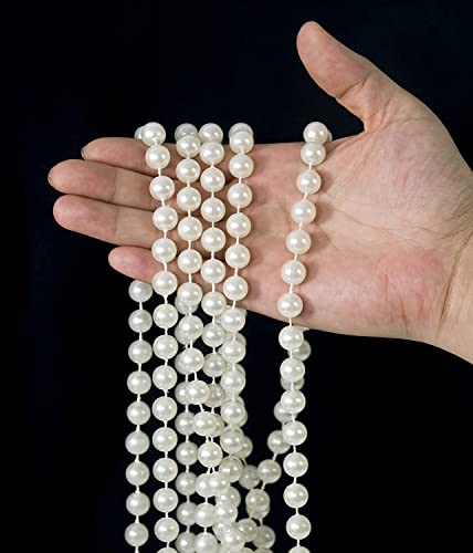 12 Pieces Faux Pearl Necklaces, 35inch White Fake Pearl Bead Garland, Plastic Beaded Costume Jewelry Flapper Party Accessories for Wedding Bridal Shower Birthday Tea Party Decorations Party Favors