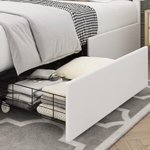 Keyluv Full Size Bed Frame with 4 Drawers, Upholstered Platform Storage Bed with Curved Button Tufted Headboard with Nailhead Trim, Solid Wooden Slats Support, No Box Spring Needed, Off White