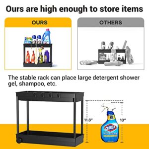 Cicilyna 2 Pack Under Sink Organizer, 2 Tier Bathroom Cabinet Organizers and Storage with Hook, Multi-purpose Storage Basket Shelf for Kitchen, Black