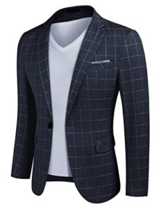 coofandy mens plaid sport coat one button regular fit blazer premium suit jacket