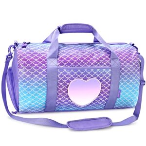 mibasies dance bag for girls duffle bag kids overnight travel sleepover bags sport gym bag with shoes compartment(mermaid purple)