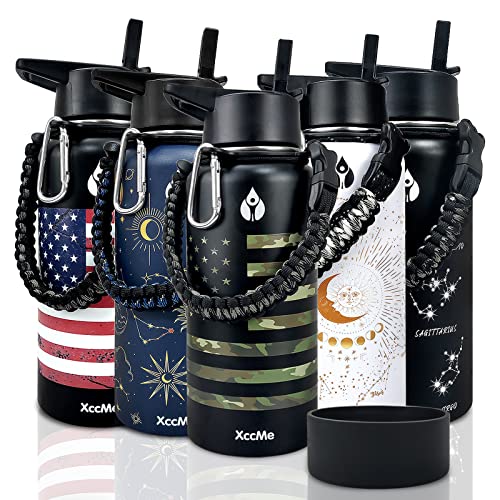 XccMe 32 oz Water Bottles,Insulated Water Bottle,Stainless Steel Water Bottles,Double Wall Metal Water Bottle with Straw,Silicone Boot and Paracord Handle,Sports Water Bottle(Camouflage)