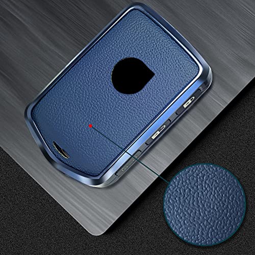 SK CUSTOM Blue Leather and Aluminum Frame Smart Key Case Cover Compatible Volvo XC60 XC90 XC40 S90 V90 Keyless Car Remote Accessory