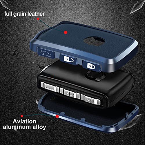 SK CUSTOM Blue Leather and Aluminum Frame Smart Key Case Cover Compatible Volvo XC60 XC90 XC40 S90 V90 Keyless Car Remote Accessory