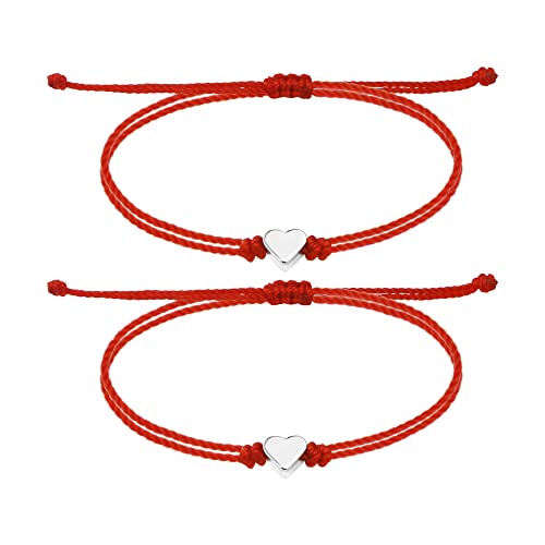 SmileBelle Red String Bracelet Red Bracelet for Protection Matching Heart Bracelets Friendship Bracelets for Teen Girls as Mother Daughter Bracelets, Couples, Sisters and Friends Bracelet Gift