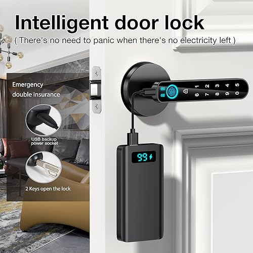 Fingerprint Door Lock, Smart Fingerprint Door knob-biometric Door Lock，with passcode keypad keyless Entry Door Handle，for Bedroom Home Hotel Office Apartment