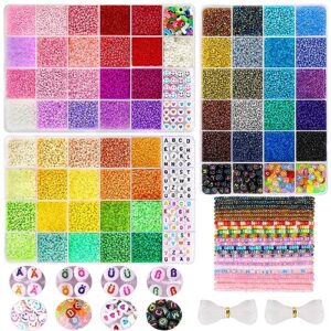 glass beads for jewelry making, funtopia 60 colors 36600pcs+ small seed beads for bracelets making, 2mm tiny beads with 3 storage box, letter beads & evil eye beads, diy art craft kit for girls women
