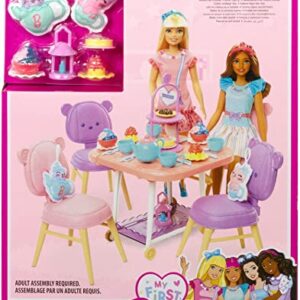 Barbie Tea Party Playset for Preschoolers, My First Tea Party Playset and Accessories, Preschool Toys and Gifts, Tea Party with 18 Storytelling Pieces, Two Plush Items, from 3 Years, HMM65