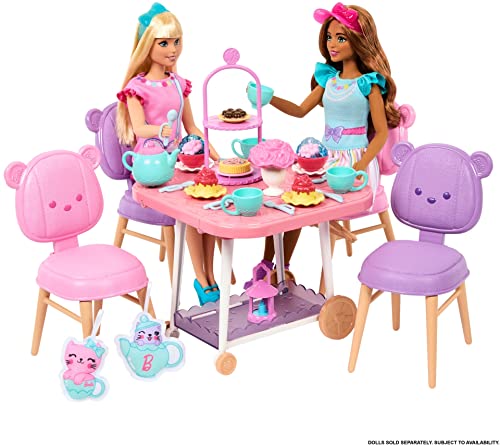 Barbie Tea Party Playset for Preschoolers, My First Tea Party Playset and Accessories, Preschool Toys and Gifts, Tea Party with 18 Storytelling Pieces, Two Plush Items, from 3 Years, HMM65