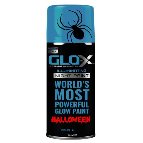 GLO-X Glow In The Dark Spray Paint (10.6 oz Can) Clear Spray Paint That Glows Aqua Blue In The Dark - Powered Light & Sun Activated Glow - In The Dark Paint for Stencil & Decorative Items - Glow Acrylic Paint