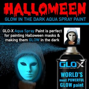 GLO-X Glow In The Dark Spray Paint (10.6 oz Can) Clear Spray Paint That Glows Aqua Blue In The Dark - Powered Light & Sun Activated Glow - In The Dark Paint for Stencil & Decorative Items - Glow Acrylic Paint