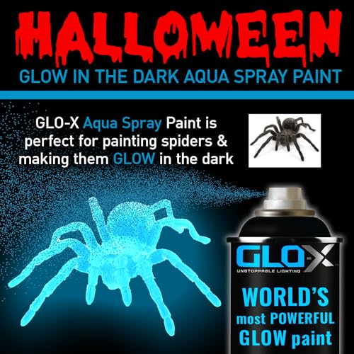 GLO-X Glow In The Dark Spray Paint (10.6 oz Can) Clear Spray Paint That Glows Aqua Blue In The Dark - Powered Light & Sun Activated Glow - In The Dark Paint for Stencil & Decorative Items - Glow Acrylic Paint