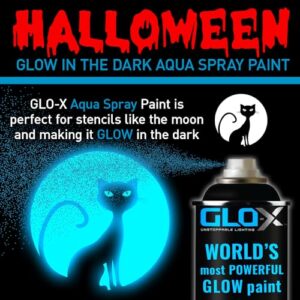 GLO-X Glow In The Dark Spray Paint (10.6 oz Can) Clear Spray Paint That Glows Aqua Blue In The Dark - Powered Light & Sun Activated Glow - In The Dark Paint for Stencil & Decorative Items - Glow Acrylic Paint