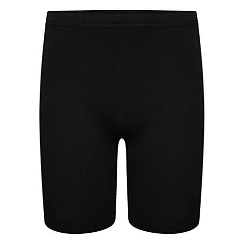 Girls Cycling Shorts Stretchy Dance Gymnastics Sports School Summer Cotton Swim Plain Hot Pants Black PE Biker Short 13-14 Years