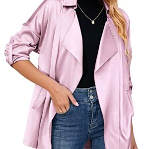 Zeagoo Womens Blazers for Work Professional Satin Oversized Blazer Jackets with Pockets,Pink Purple Small